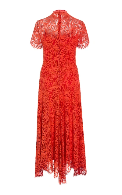 Shop Proenza Schouler Mock-neck Lace Midi Dress In Orange