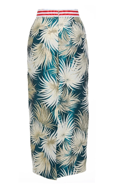 Shop Stella Jean High-waisted Cotton-blend Pencil Skirt In Green