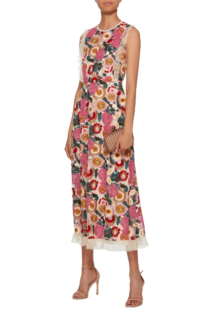 Shop Red Valentino Floral-embroidered Tulle Midi Dress In Print