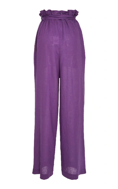 Shop Lenny Niemeyer Clochard High-waisted Wide-leg Linen Pants In Purple
