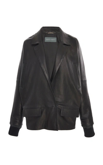 Shop Alberta Ferretti Oversized Leather Blazer Jacket In Black