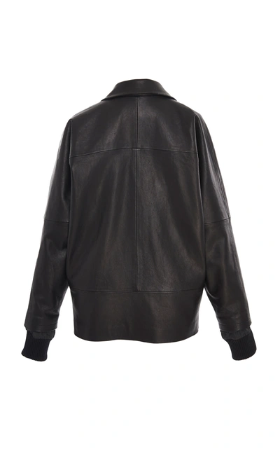 Shop Alberta Ferretti Oversized Leather Blazer Jacket In Black