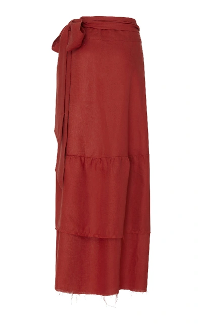 Shop Johanna Ortiz Exclusive Bahia De Ramla Tiered Linen Maxi Skirt In Red