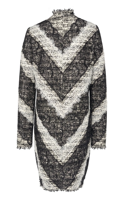 Shop Giambattista Valli Cotton Tweed Coat With Lace Accents In Stripe