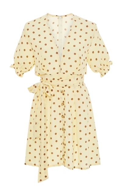 Shop Faithfull Vanelli Belted Polka-dot Voile Mini Dress In Yellow