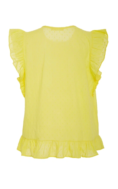 Shop Banjanan Tricia Sunflower Cotton Dobby Top In Yellow