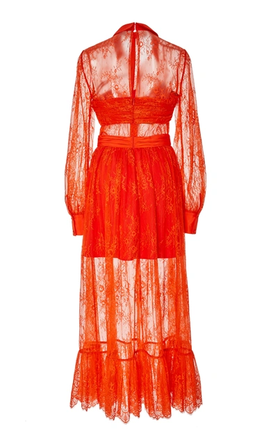 Shop Self-portrait Lace Maxi Dress In Red