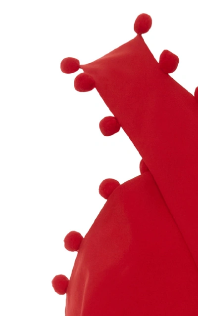 Shop Oscar De La Renta Exclusive Pom-pom-trimmed Cotton-blend Halter Jumpsu In Red