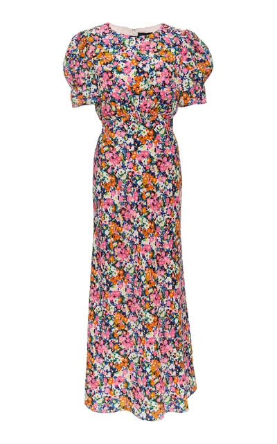 Shop Saloni Bianca Floral-print Silk Dress