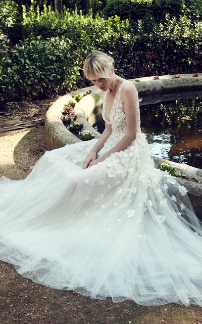 Shop Costarellos Bridal Sleeveless V Neck Romantic Gown In White