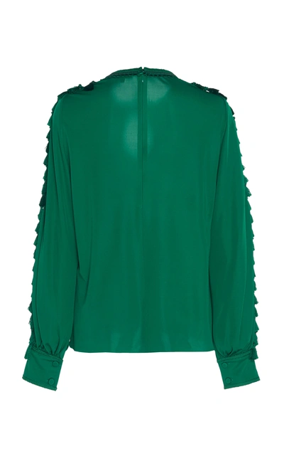 Shop Andrew Gn Tasseled Embroidered Georgette Top In Green