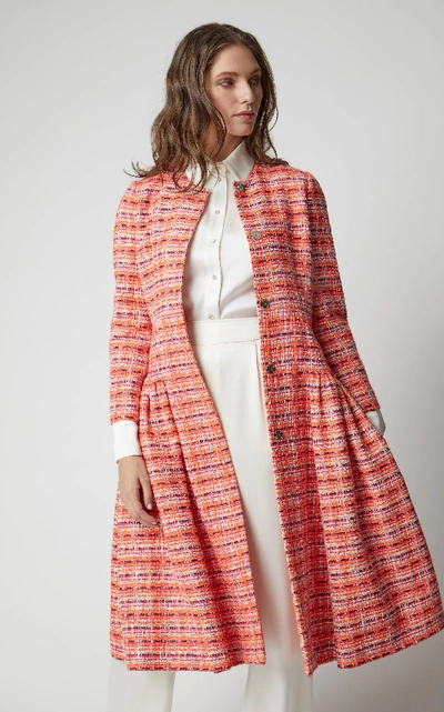 Shop Delpozo Gathered Tweed Coat In Print
