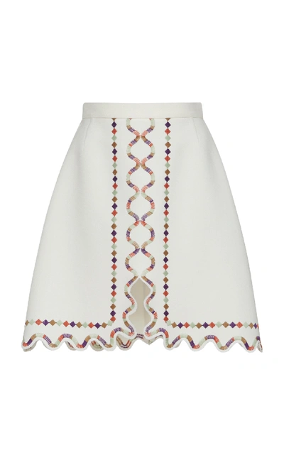 Shop Giambattista Valli Embroidered Crepe Mini Skirt In White