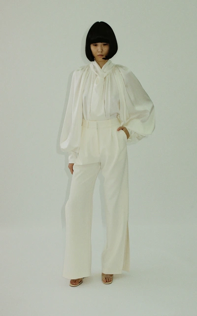 Shop A.w.a.k.e. Draped Tie-detailed Crepe De Chine Blouse In White