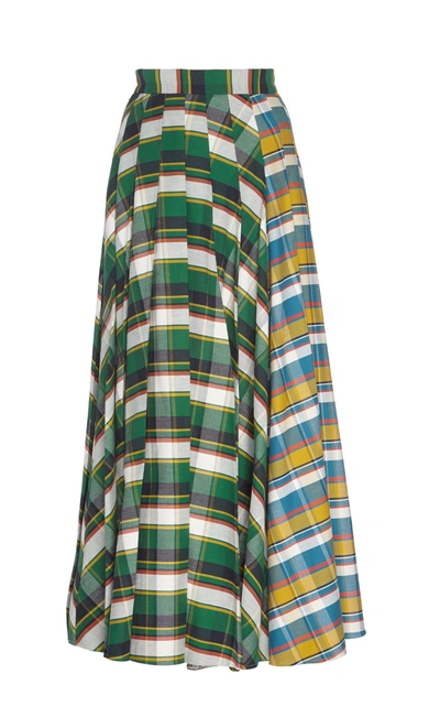 Shop A.w.a.k.e. Plaid Cotton Midi Skirt In Green
