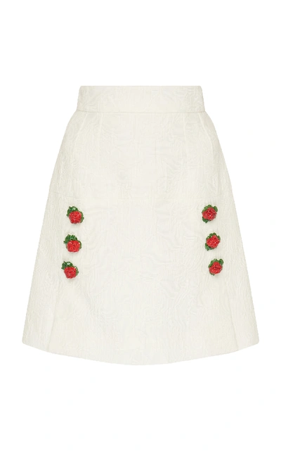 Shop Dolce & Gabbana Rose-embellished Textured Jacquard Mini Skirt In White