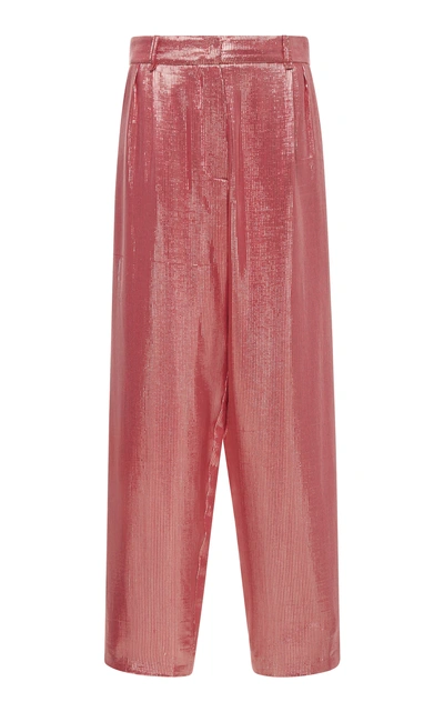 Shop Blazé Milano Diva High-waisted Silk-wool Cropped Trousers In Pink