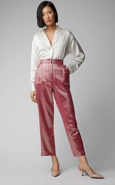 Shop Blazé Milano Diva High-waisted Silk-wool Cropped Trousers In Pink