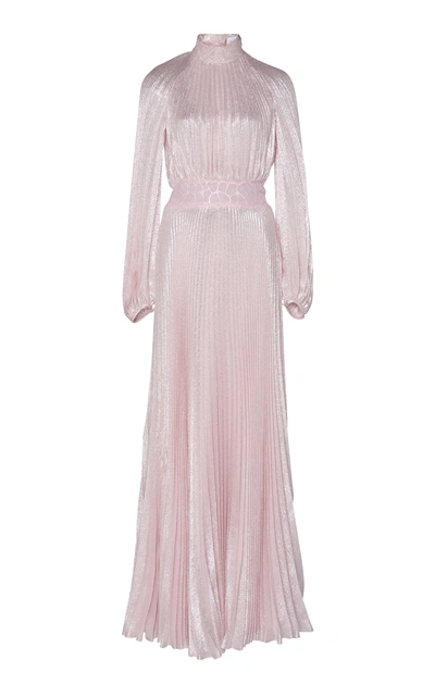 Shop Giambattista Valli Metallic Silk-plissé Maxi Dress In Pink