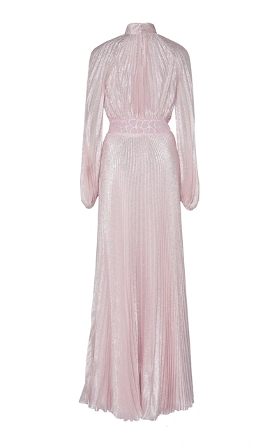Shop Giambattista Valli Metallic Silk-plissé Maxi Dress In Pink