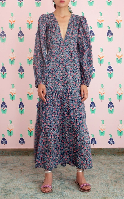 Shop Banjanan Laura Floral Cotton Voile Maxi Dress