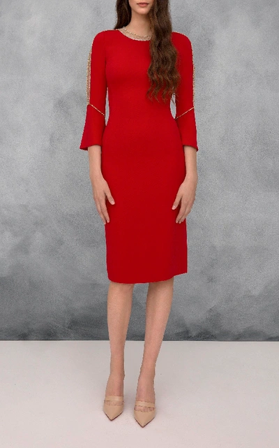 Shop Jenny Packham Debo Embellished Knee Length Crepe Dress In Red