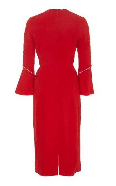 Shop Jenny Packham Debo Embellished Knee Length Crepe Dress In Red