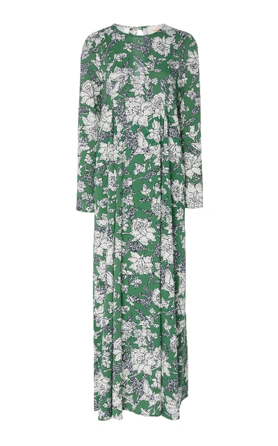 Shop La Doublej Pleated Floral-print Voile Maxi Dress