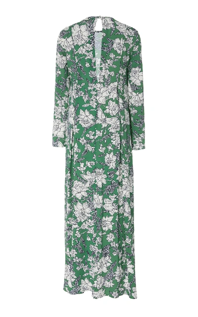 Shop La Doublej Pleated Floral-print Voile Maxi Dress