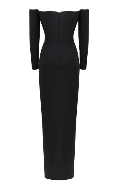 Shop Rasario Off-shoulder Crepe Corset Gown In Black