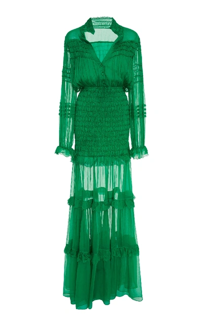 Shop Alexis Sinclair Ruffled Silk-chiffon Maxi Dress In Green