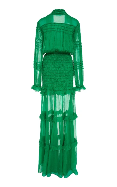 Shop Alexis Sinclair Ruffled Silk-chiffon Maxi Dress In Green