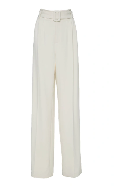 Shop Off-white Belted Crepe Wide-leg Pants In White
