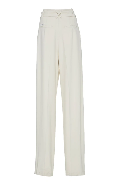 Shop Off-white Belted Crepe Wide-leg Pants In White