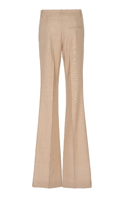 Shop Victoria Beckham Flared High-rise Wool Trousers In Neutral