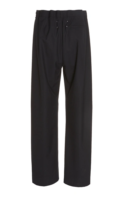 Shop Maison Margiela Pleated Stretch-cotton Straight-leg Pants In Black