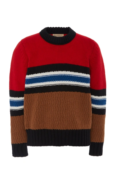 Shop Burberry Striped Textured Wool-blend Sweater In Red