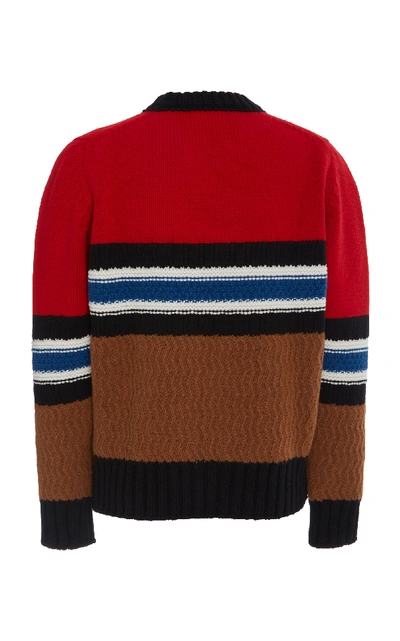 Shop Burberry Striped Textured Wool-blend Sweater In Red