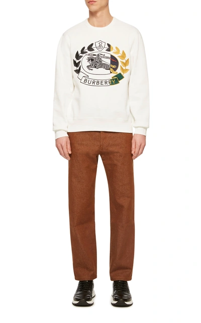 Shop Burberry Embroidered Cotton Blend-jersey Sweatshirt In White