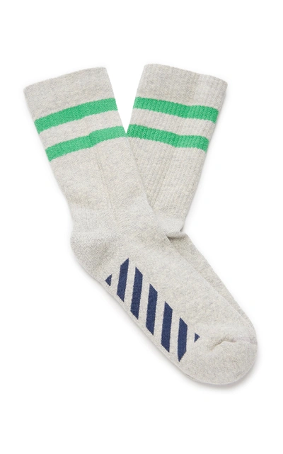 Shop Off-white Striped Cotton-blend Sport Socks In Grey