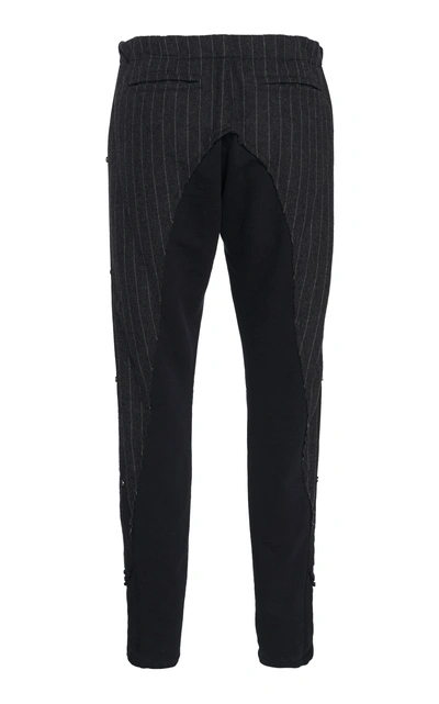Shop Greg Lauren 50/50 Cotton Twill-paneled Pinstriped Wool Track Pants In Grey