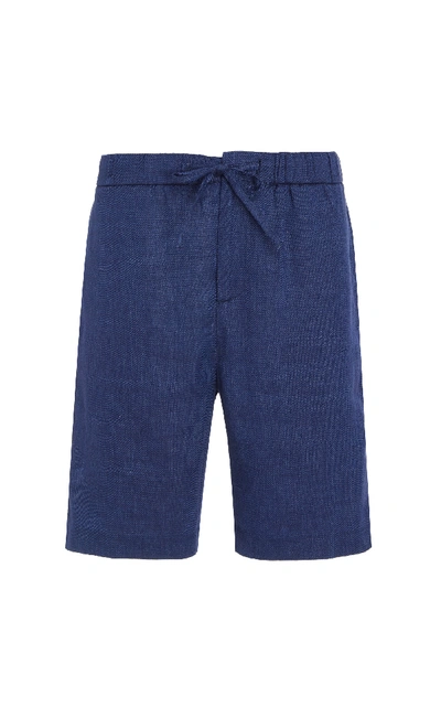 Shop Frescobol Carioca Long Linen Sport Shorts In Navy