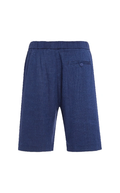 Shop Frescobol Carioca Long Linen Sport Shorts In Navy