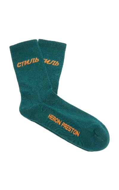 Shop Heron Preston Стиль Cotton-blend Crew Socks In Green