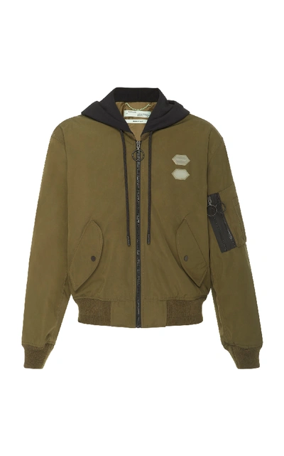 Shop Off-white Hooded Shell Bomber Jacket In Green