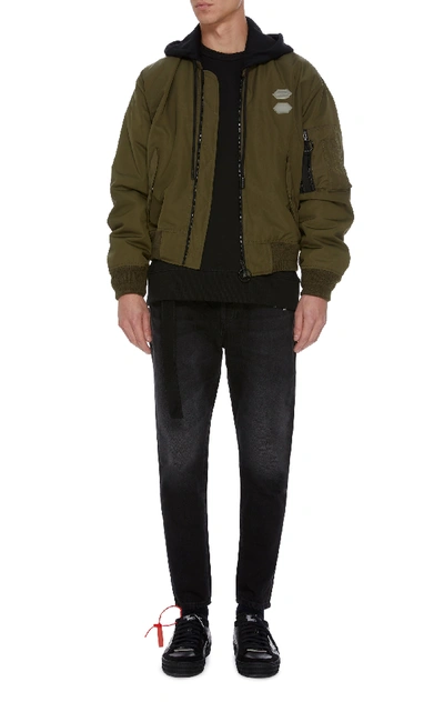 Shop Off-white Hooded Shell Bomber Jacket In Green