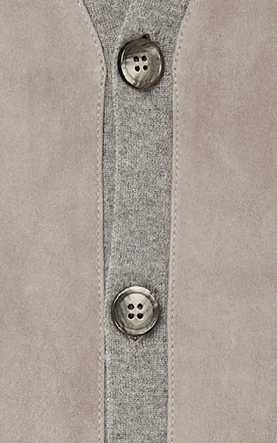 Shop Ralph Lauren Suede-paneled Cashmere Cardigan In Light Grey