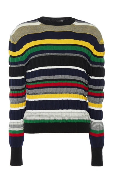 Shop Jw Anderson Multi Colour Stripe Ruched Jumper In Navy