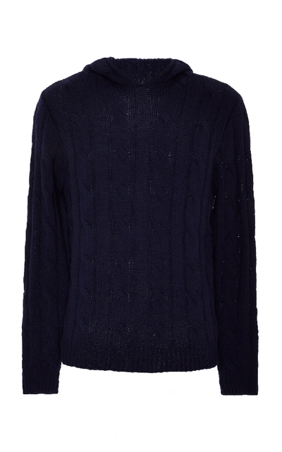 Shop Ralph Lauren Cable Knit Cashmere Hoodie In Navy