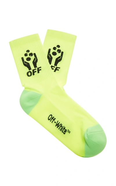 Shop Off-white Hands Off Two-tone Cotton Socks In Yellow